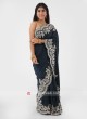 Cut Work Border Dark Peacock Blue Silk Saree